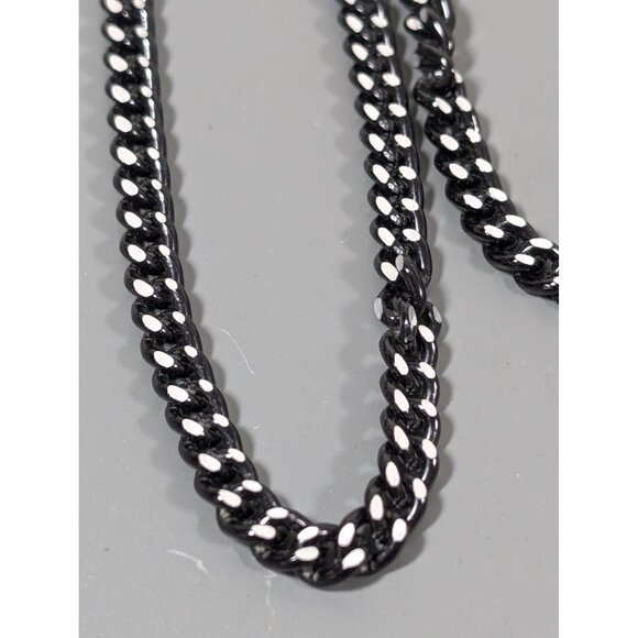 Vintage Black Metallic Silver Tone Curb Cuban Chain Link Necklace Long 38" - Picture 3 of 8